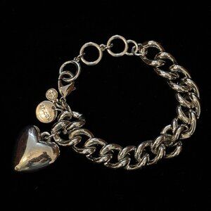 Chico’s 7-9 inch Silver Tone Chunky Chain Bracelet With Heart Charm Crystal